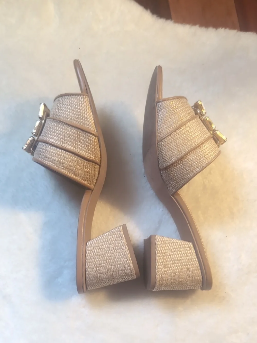 a new day Tan Jeweled Buckle Block Heel Slide Mules Size 8.5 - Picture 6 of 10